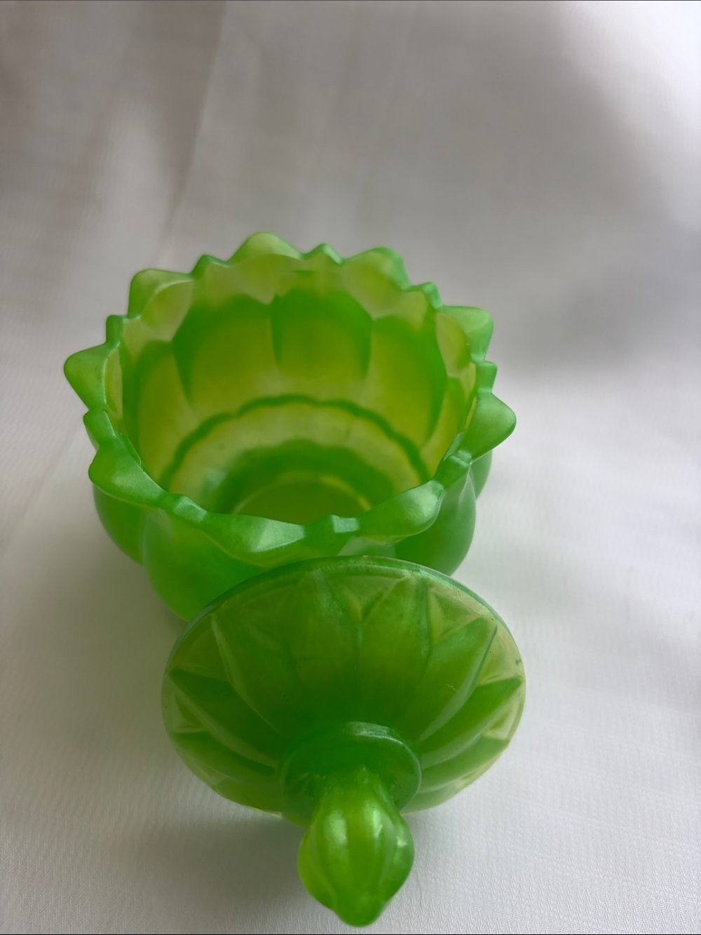Handmade Green Lotus  Trinket Jar 3.14”x 3.9” - Picture 2 of 4